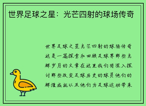 世界足球之星：光芒四射的球场传奇