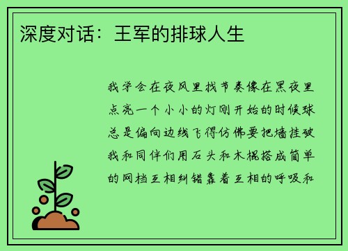 深度对话：王军的排球人生